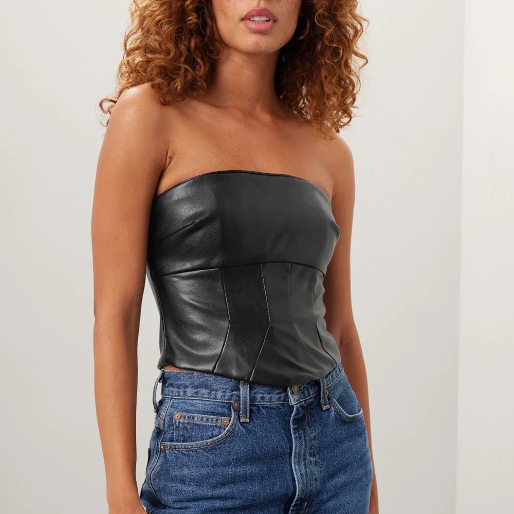 NICHOLAS Black Leather Strapless Top